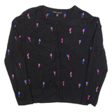 LAURA ASHLEY Womens Patterned Cardigan Black Floral Tight Knit UK 8