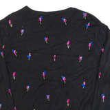 LAURA ASHLEY Womens Patterned Cardigan Black Floral Tight Knit UK 8