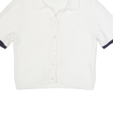 FRENCH CONNECTION Womens Jumper White Collared Waffle Knit Short Sleeve L