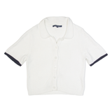 FRENCH CONNECTION Womens Jumper White Collared Waffle Knit Short Sleeve L