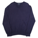 POLO RALPH LAUREN Mens Jumper Blue V-Neck Tight Knit XL