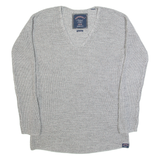 SUPERDRY Womens Jumper Grey V-Neck Tight Knit XS