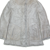 Mens Overcoat Coat Silver Shearling Faux Leather S