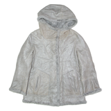 Mens Overcoat Coat Silver Shearling Faux Leather S