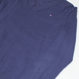 TOMMY HILFIGER Mens Jumper Blue V-Neck Tight Knit M