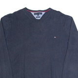 TOMMY HILFIGER Mens Jumper Blue V-Neck Tight Knit L