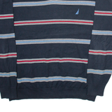 NAUTICA Mens Jumper Blue Striped V-Neck Tight Knit XL