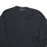 TOMMY HILFIGER Mens Jumper Black V-Neck Tight Knit L