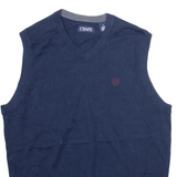 CHAPS Womens Vest Blue V-Neck Tight Knit Sleeveless M