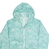 ASICS Womens Rain Jacket Blue Nylon Hooded Crazy Pattern M