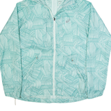 ASICS Womens Rain Jacket Blue Nylon Hooded Crazy Pattern M
