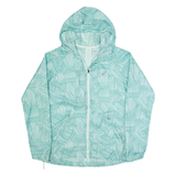 ASICS Womens Rain Jacket Blue Nylon Hooded Crazy Pattern M