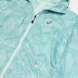 ASICS Womens Rain Jacket Blue Nylon Hooded Crazy Pattern M