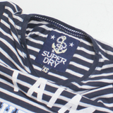 SUPERDRY Striped Womens T-Shirt Blue 3/4 Sleeve XS
