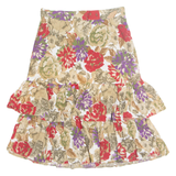 Layered Womens A-Line Skirt Beige Knee Length Viscose Floral M