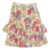 Layered Womens A-Line Skirt Beige Knee Length Viscose Floral M