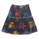 Womens Pleated Skirt Black Midi Floral XL