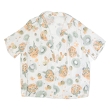 Womens Kimono Blouse White Collared Viscose Crazy Pattern M