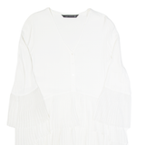 ZARA Womens Smock Blouse White V-Neck Long Sleeve XS