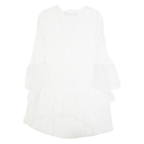 ZARA Womens Smock Blouse White V-Neck Long Sleeve XS