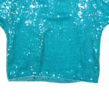 HONEY LEE Womens Bardot Top Blue V-Neck Silk M