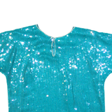 HONEY LEE Womens Bardot Top Blue V-Neck Silk M