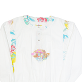 BENGER Womens Blouse White Button Neck Long Sleeve Crazy Pattern M