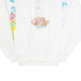 BENGER Womens Blouse White Button Neck Long Sleeve Crazy Pattern M