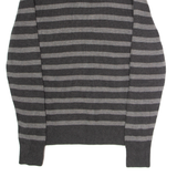 TOMMY HILFIGER Mens Patterned Jumper Grey Striped Button Neck Tight Knit M