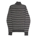 TOMMY HILFIGER Mens Patterned Jumper Grey Striped Button Neck Tight Knit M