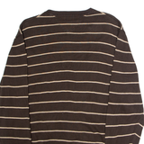 TOMMY HILFIGER Mens Patterned Jumper Brown Striped V-Neck Tight Knit M