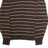 TOMMY HILFIGER Mens Patterned Jumper Brown Striped V-Neck Tight Knit M