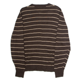 TOMMY HILFIGER Mens Patterned Jumper Brown Striped V-Neck Tight Knit M