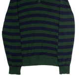 NAUTICA Mens Patterned Jumper Green Striped 1/4 Zip Tight Knit L