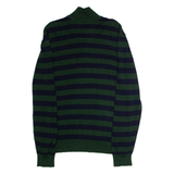 NAUTICA Mens Patterned Jumper Green Striped 1/4 Zip Tight Knit L