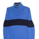NAUTICA Mens Jumper Blue Colourblock 1/4 Zip Tight Knit S