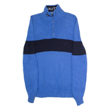 NAUTICA Mens Jumper Blue Colourblock 1/4 Zip Tight Knit S