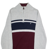 NAUTICA Mens Jumper Grey Colourblock 1/4 Zip Tight Knit M
