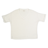 FAT FACE Oversized Womens Jumper Cream V-Neck Chunky Knit Short Sleeve S