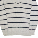 FAT FACE Womens Patterned Jumper Grey Striped Button Neck Tight Knit S