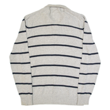 FAT FACE Womens Patterned Jumper Grey Striped Button Neck Tight Knit S