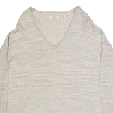 FAT FACE Womens Jumper Beige V-Neck Tight Knit Linen UK 10