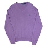 POLO RALPH LAUREN Mens Jumper Purple V-Neck Tight Knit S