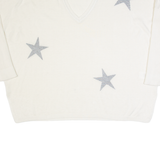 DKNY Star Design Womens Patterned Jumper Beige V-Neck Tight Knit 2XL