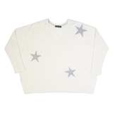 DKNY Star Design Womens Patterned Jumper Beige V-Neck Tight Knit 2XL