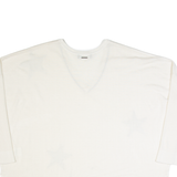 DKNY Star Design Womens Patterned Jumper Beige V-Neck Tight Knit 2XL