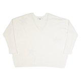 DKNY Star Design Womens Patterned Jumper Beige V-Neck Tight Knit 2XL