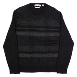 CALVIN KLEIN Womens Patterned Jumper Black Check Tight Knit Wool XL