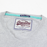 SUPERDRY Womens Jumper Grey V-Neck Tight Knit 2XL