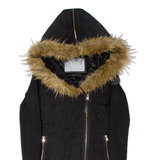 CALVIN KLEIN Womens Parka Coat Black Hooded XS